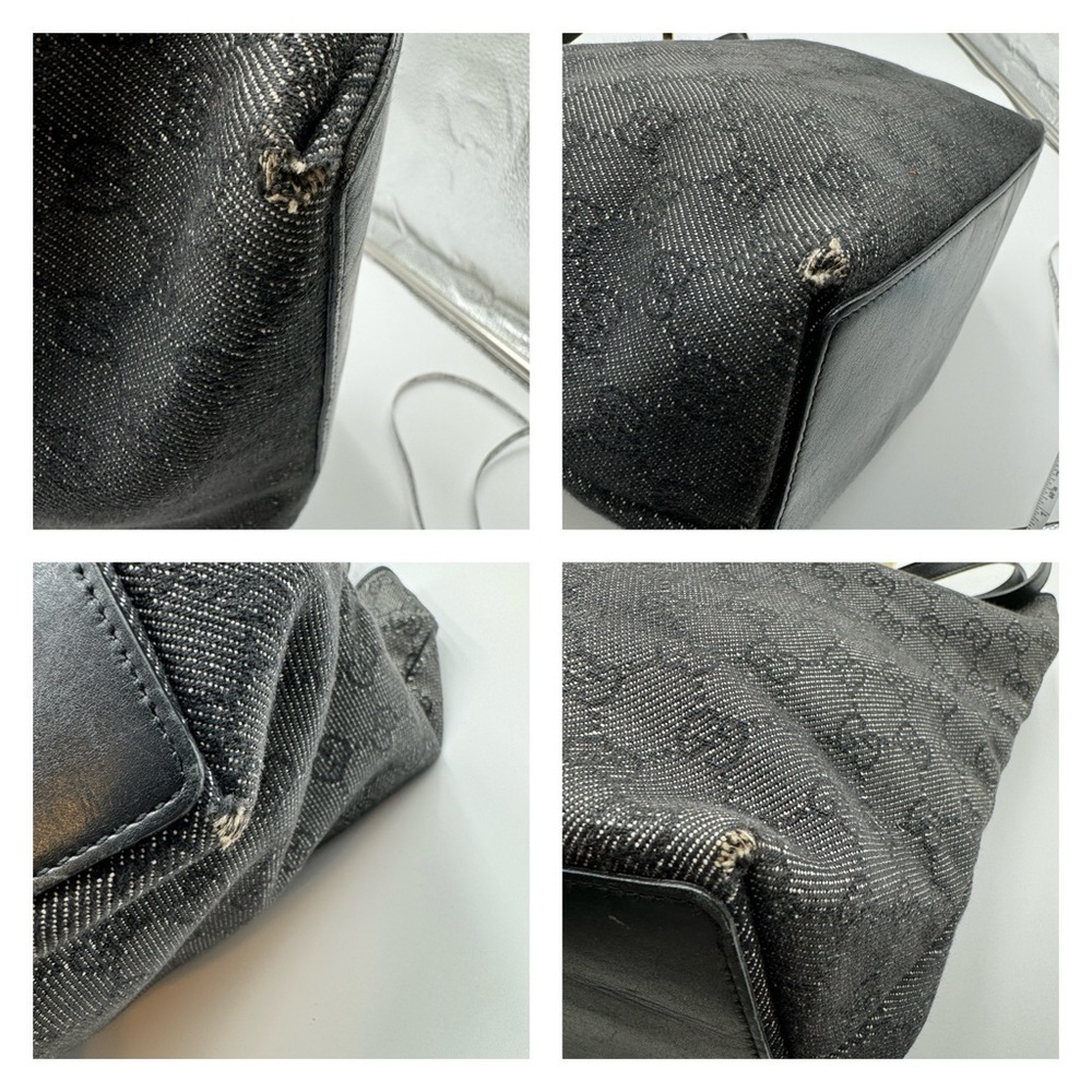 Gucci-Authentic-Vintage Tote Bag GG Black Denim/ Leather straps & Piping - Picture 15 of 16